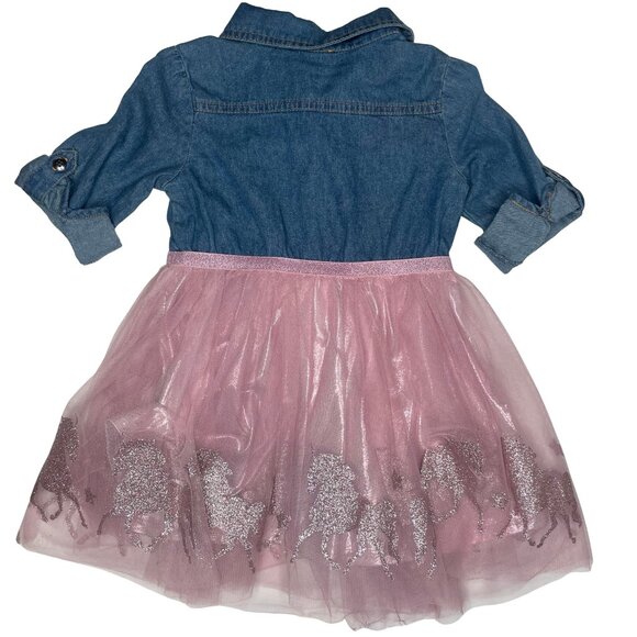 Zunie Girls Cotton Blend Denim & Pink Glitter Unicorn Tutu Dress - 2T - Picture 4 of 11